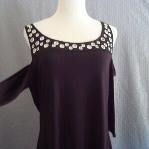 NWT BELLDINI Cold Shoulder Silver Grommet Black Top sz L